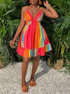 Colorful Striped A-Line Dress with Ruffle Hem: Perfect for Summer Dates!