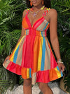 Colorful Striped A-Line Dress with Ruffle Hem: Perfect for Summer Dates!