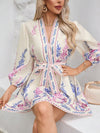 Chic & Elegant Women's Lantern Sleeve V-Neck Dress with Belt