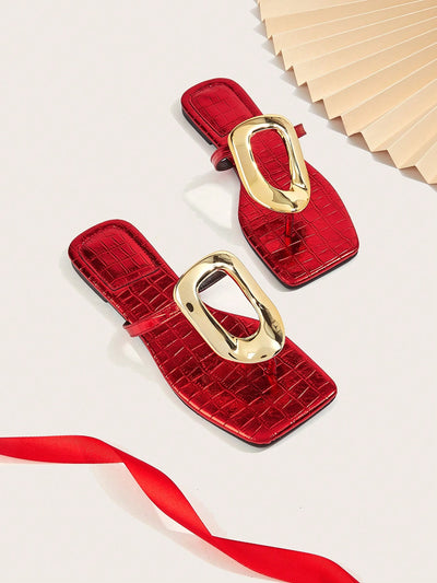 The Perfect Party Vacation Footwear with Snake Pattern Red Square Toe Slipper