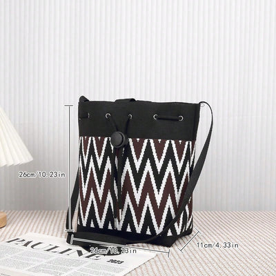 Chic Black and White Woven Bucket Bag: The Perfect Mom Bag for Travel and Daily Use