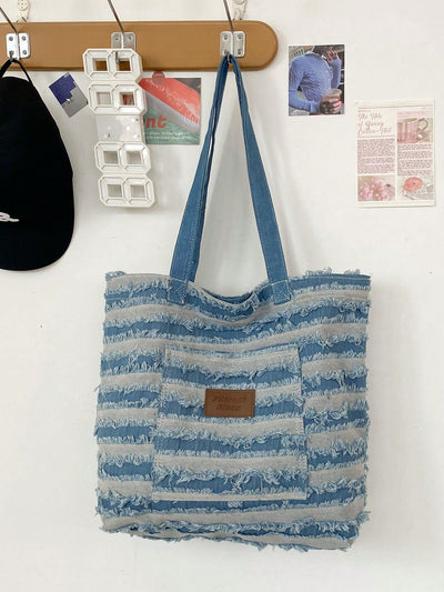 Striped Patch Shoulder Tote: The Ultimate Casual Commuting Bag