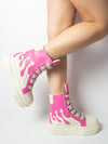 Pink Lace-Up Flame Platform Sneakers: Embrace Your Inner Punk Rock Sport Style