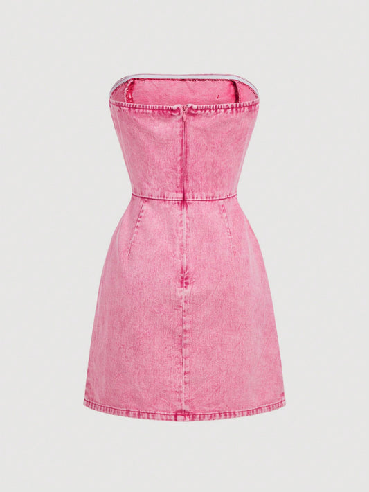 Bowknot Pink Denim Mini Dress: Sassy Summer Style for Country Concerts and Mother's Day