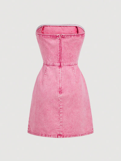 Sweetheart Denim Mini Dress: Perfect Pink Dress for Country Concerts and Mother's Day