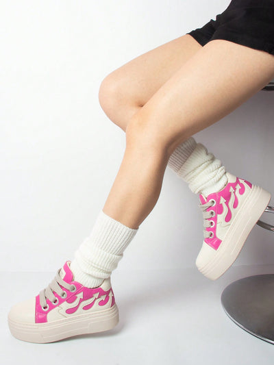 Pink Lace-Up Flame Platform Sneakers: Embrace Your Inner Punk Rock Sport Style