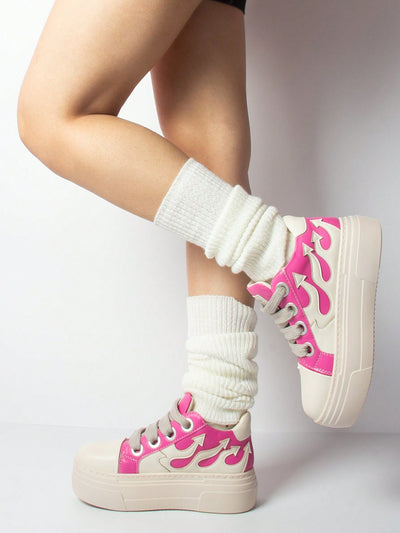 Pink Lace-Up Flame Platform Sneakers: Embrace Your Inner Punk Rock Sport Style