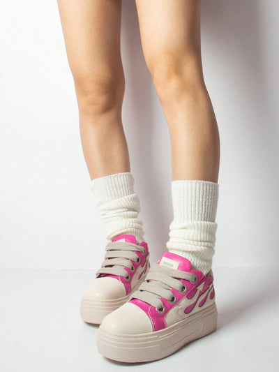 Pink Lace-Up Flame Platform Sneakers: Embrace Your Inner Punk Rock Sport Style