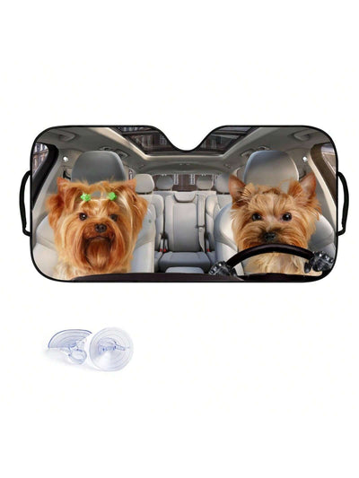 Keep Your Pup Cool: Two Yorkies Printed Car Windshield Sunshade for Pet Dogs