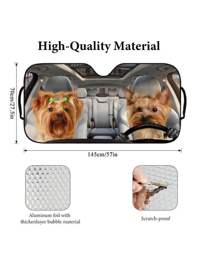 Keep Your Pup Cool: Two Yorkies Printed Car Windshield Sunshade for Pet Dogs