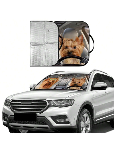 Keep Your Pup Cool: Two Yorkies Printed Car Windshield Sunshade for Pet Dogs