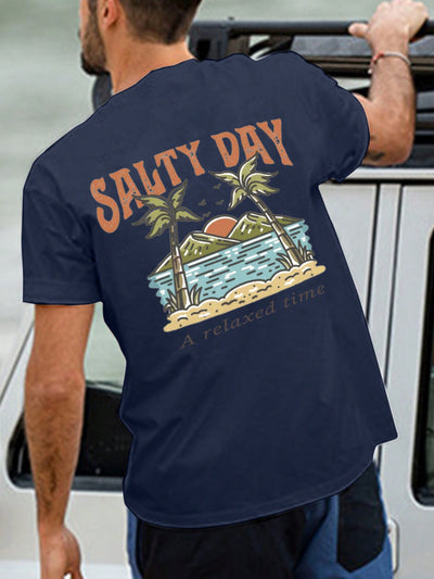 Summer Vibes: Men's Palm Tree Print Short Sleeve T-Shirt