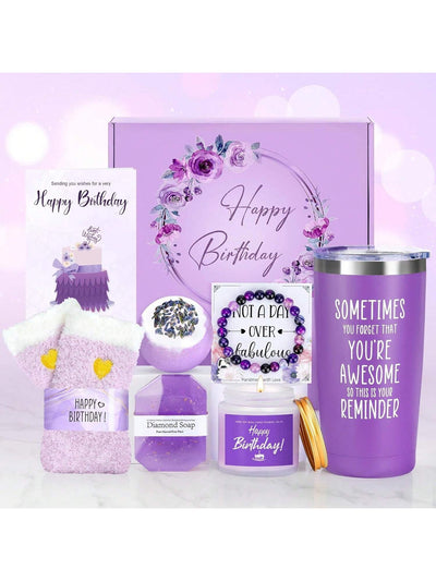 Royal Purple Birthday Gift Set for Her: Unique Happy Birthday Box for Women