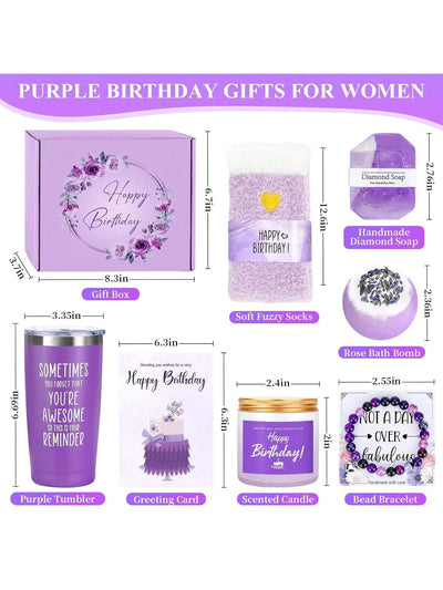 Royal Purple Birthday Gift Set for Her: Unique Happy Birthday Box for Women