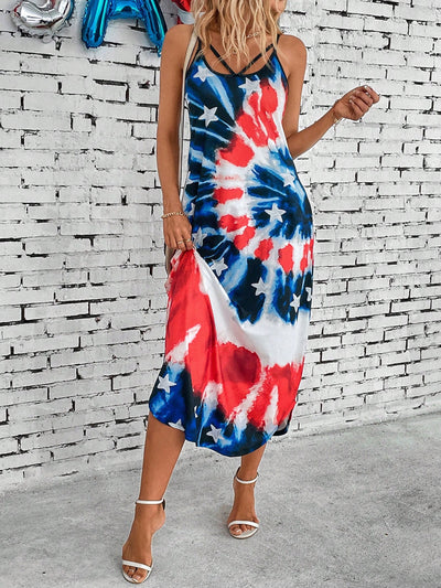 Show Your Patriotism in Style with the  American Flag Printed Cami Dress - Perfect for Independence Day!