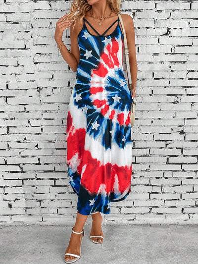 Elevate your patriotic look with our American Flag Printed Cami Dress! Perfect for Independence Day celebrations, this dress boasts a stylish and timeless flag print design. Showcase your love for your country in a fashionable and effortless way.