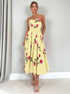 Stay Elegant and Chic in Summer with Women's Floral Rose Print Apron Dress