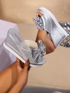 Summer Sparkle: Rhinestone Bowknot Wedge Flip-Flops for Women