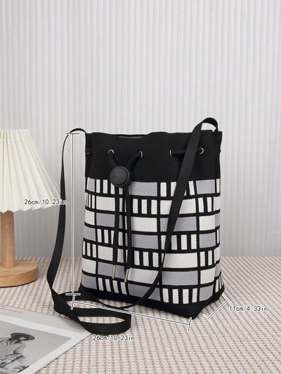 Stylish Black and White Lightweight Crossbody Bucket Bag - Perfect for Every Mom's Outdoor Adventures!