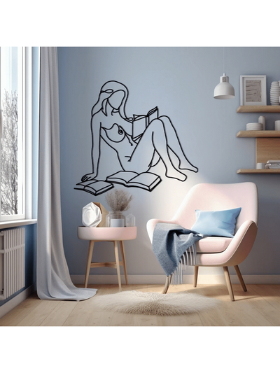 Chic and Sophisticated: Woman Reading Metal Wall Art for Book and Wine Lovers