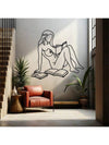 Chic One Line Metal Wall Art: Woman Reading with Wine - Perfect Gift for Book and Wine Lovers