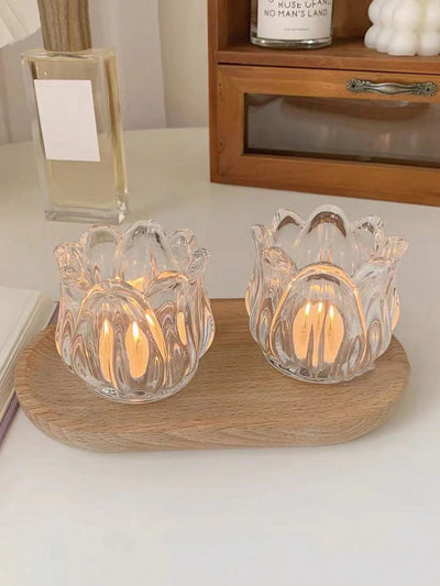 Stylish Tulip Glass Candle Holder Set with Tray Base