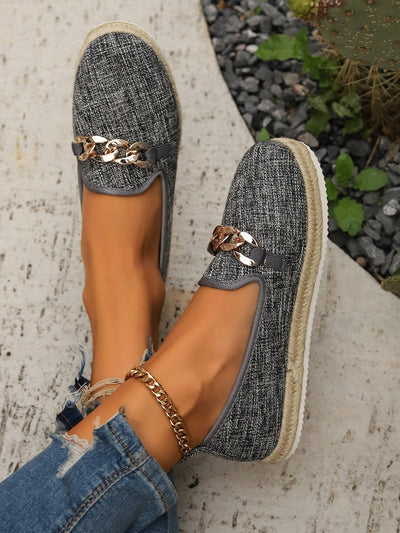 Chain-Embellished Waterproof Woven Single Shoes: Stylish Vintage Flats