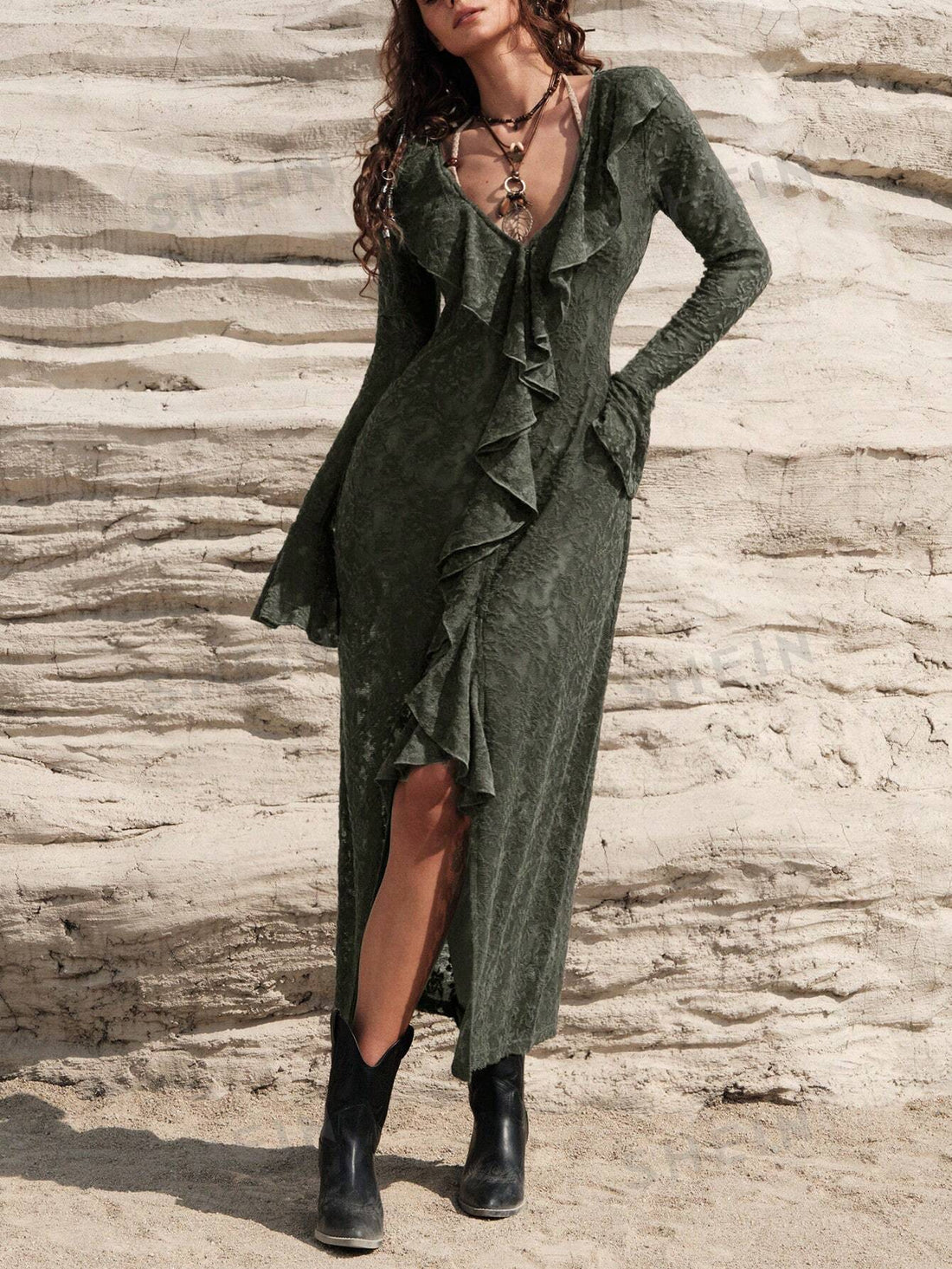 This Spring/Summer Western Patchwork Dress is perfect for any warm weather event. Featuring a unique patchwork design and feminine ruffle hem, this dress is both stylish and comfortable. The bell sleeves add a touch of elegance to this stunning piece. Step out in style this season with this dress.