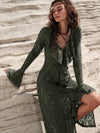 Spring/Summer Western Patchwork Dress with Ruffle Hem and Bell Sleeves