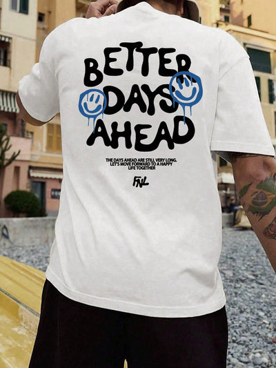 Graphic Drop Shoulder T-Shirt: Bold Slogan and Face Print