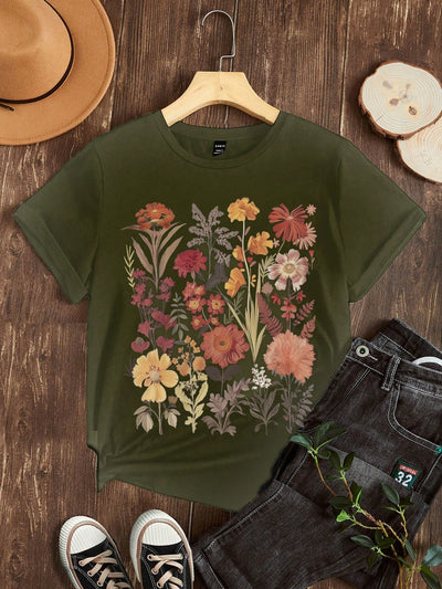 Floral Essence: Casual and Simple Women's T-Shirt for Summer