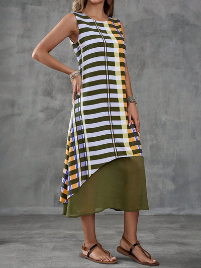 Chic and Trendy: Color Block Striped Printed Sleeveless Dress