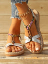 Vacation-Ready Beaded Flat Sandals: Stylish Solid Color for Women and Students