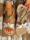 Vacation-Ready Beaded Flat Sandals: Stylish Solid Color for Women and Students