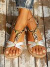 Vacation-Ready Beaded Flat Sandals: Stylish Solid Color for Women and Students