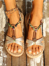 Vacation-Ready Beaded Flat Sandals: Stylish Solid Color for Women and Students