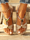 Vacation-Ready Beaded Flat Sandals: Stylish Solid Color for Women and Students