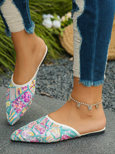 Sparkle in Style: Glitter Embellished Bohemian Flat Shoes