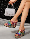 Colorful Snake Print Butterfly Flower Plus Size Wedge Sandals with Platform
