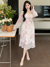 Floral Bliss: Women's Elegant Long Dress with Square Collar and Flare Sleeves