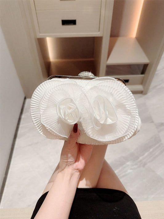 Flower Clutch: Elegant White Handbag for Romantic Weddings and Formal Celebrations