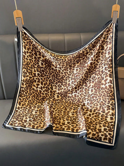 Chic Leopard Print Silk Square Scarf - Versatile Accessory for Stylish Women's Looks