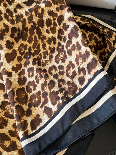 Chic Leopard Print Silk Square Scarf - Versatile Accessory for Stylish Women's Looks