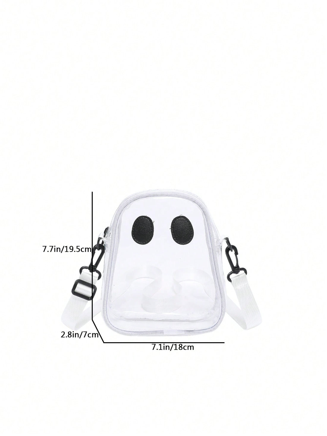 Introducing Spooky Chic's Transparent Ghost Shape Shoulder Bag! Perfect for parties and vacations, this unique bag adds a touch of playfulness to any outfit. Its transparent design and ghost shape make it stand out from the crowd. A must-have accessory for the stylish and adventurous woman.