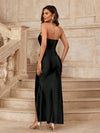 Pleated Perfection: Solid Color Halter Neck Dress with Side Slit