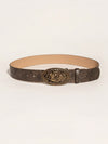 Vintage Embossed Western Cowgirl Belt with Elegant Rose Buckle