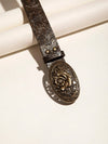 Vintage Embossed Western Cowgirl Belt with Elegant Rose Buckle