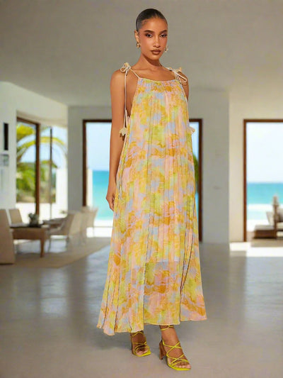 Radiant Pleated Print Tie-Strap Dress: Your Summer Must-Have