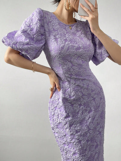 Chic Elegance: Solid Color Lantern Sleeve Dress for Summer