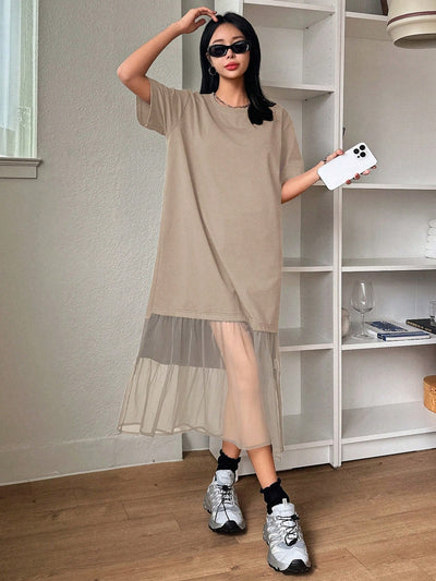 Mesh Spliced T-Shirt Dress: Effortless Style for Women